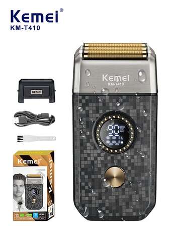  Kemei 2-In-1 Men's Electric Shaver With Blades And Pop-Up Trimmer, Professional Razor, Triple Blade Shaver, Detachable Magnetic Head, USB Rechargeable, LED Display, Men's Shaver, Gift For Men
