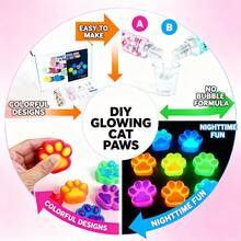 19pcs/Set Squishy Glow Cat Paw DlY Kit, DIY Jewelry Making, Soft Silicone Cat Paw Making Kit, Include Transparent 50ml:50ml DIY Silicone AB Resin Glue, Cat Paw Silicone Mold, Flocking, 2 Colors Luminous Powder, Tool, 1:1 By Volume Ideal For DIY - Multicolor - View 3