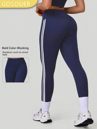 GOSOUER سروال اليوغا للنساء ذو تباين لوني في الجانب، ذو خصر عالي ورفع الأرداف، سروال اليوغا للتدريب، سروال رياضي كاجوال للخارج