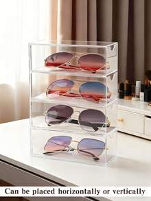 A Transparent, Four-Drawer High-End Luxury Eyeglasses, Sunglasses, And Accessories Storage Box, Suitable For Dressing Table Storage (Stackable). This Drawer-Style Storage Box Is Ideal For Organizing Sunglasses, Eyeglasses, Watches, Jewelry, Cosmetics, Accessories, And Other Items. It Is Scratch-Resistant. The Sunglasses Storage Box Is Made Of Acrylic With A Transparent Frame And Features Four Drawers. Suitable For Both Men And Women, It Can Store Eyeglasses, Jewelry, Watches, Etc. - 彩色 - 查看 8