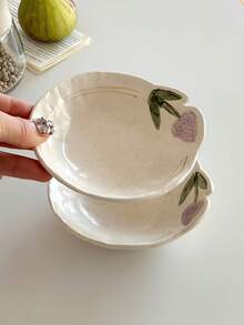 1pc/2pcs Asymmetrical Floral Pattern Ceramic Plate, Cute Snack Dish, Dessert/Cake Plate, Side Dish Plate, Japanese Style Line Ceramic Plate, Elegant Snack/Fruit Plate, Oval Breakfast Plate, Suitable For Serving, Restaurant, Dessert Shop, Living Room - Multicolor - View 3