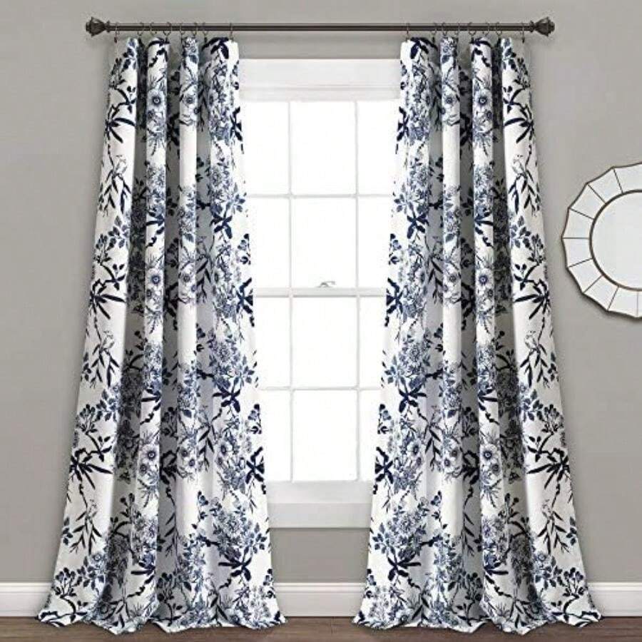 Decor - Cortinas botánicas de jardín con Estampado Floral de pájaros, para filtrar la luz, para Sala de Estar, Comedor, recámara (par), Azul Marino, 52 Pulgadas de Ancho x 84 Pulgadas de Largo(Azul marino 132.1An x 213.4Al cm (2 Paneles)) - Multicolor - Ver 1