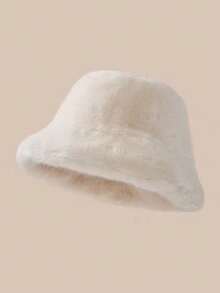 1pc Women's Autumn/Winter Faux Fur Bucket Hat, Thick Wide Brim, Korean Style, Face-Framing Small Fur Hat