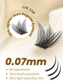 Colash-12 filas 144 piezas de racimos de pestañas individuales con rizo D de 8-16 mm. Kit de extensión de pestañas individuales extra gruesas, esponjosas y de aspecto natural reutilizables para uso personal en el hogar o en movimiento para la vida diaria, bodas, citas, fiestas, viajes y primavera. Racimos de pestañas, pestañas individuales, pestañas postizas - Negro - Ver 4