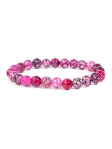 1 pieza Pulsera de ágata de veta de dragón rojo rosa para mujeres y hombres, joyería curativa redonda para yoga y meditación Plusera unisex de 6 8 10 mm, estabilidad, coraje, vitalidad - Rosa Fucsia - Ver 10