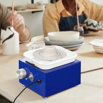 Mini Pottery Wheel, For Kids Or Beginners, 2 Turntables 2.6in/3.9in Ceramic Wheel Machine, Adjustable 0-300RPM Speed ABS Detachable Basin, 17 Pottery Accessories, Work Art Craft DIY, 30W, Blue