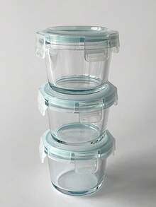 3 piezas Recipientes de almacenamiento de alimentos de vidrio grueso con tapa hermética, Recipientes de almacenamiento de alimentos con tapas - Perfectos para picnics, preparación de comidas, organización del refrigerador, Adecuado para alimentos para bebés, microondas de alta temperatura y congelador, Diseño mini portátil lindo y duradero - Multicolor - Ver 4