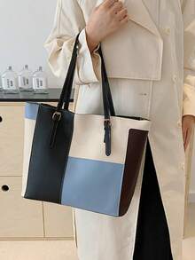 32*12*28厘米 时尚大容量多口袋单肩手提包，休闲女士大包，适合装笔记本电脑，简约风格，休闲度假之选 - 藍色 - 查看 3