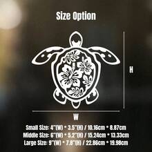 海龟芙蓉花汽车贴纸，乙烯基模切花卉海龟贴花，适用于汽车卡车窗户笔记本电脑，可爱的汽车装饰配件 - 白色 - 查看 3