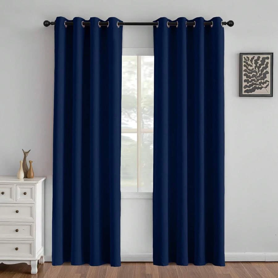 Thermal Insulated Blackout Curtain (1 Piece), Size 140x280 Cm, Ideal For Bedrooms, Living Rooms, And Other Home Spaces, Perfect For Families In Need Of Better Privacy And Temperature Regulation. - 藏蓝色 - 查看 1