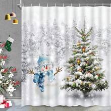 Cortina De Ducha De árbol De Navidad, Decoración De Baño De Invierno, Cortina De Ducha De Tejido De Poliéster Impermeable con 12 Ganchos, 71 x 71 Pulgadas - Muñecos de nieve - Ver 5