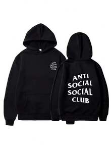 Anti Social Club GDs Offs-Whites Style Fleece Hoodie Long Sleeve Oversized Streetwear For Men And Women Comfortable Casual Sweat - Black - View 1
