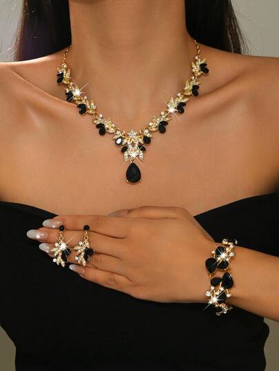 Lüks Düğün Partisi Kadın Elbisesi Yapay Elmas Dekor Takı Moda Parlak Kolye ve Küpe Seti, Balo Elbisesi Takı Aksesuarları