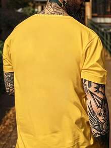Men's Letter Print Round Neck Casual Short Sleeve T-Shirt, Suitable For Summer - Yellow - View 2