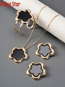 1 Set Vintage Elegant Clover Flower Jewelry Set, Versatile For Commute, Dating, Daily Wear, Party - Five-leaf Clover Necklace, Bracelet, and Earring Set - View 7
