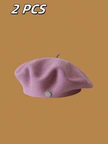 1顶多功能贝雷帽，复古柔软透气弹力八角贝雷帽，轻便女士贝雷帽，秋冬季，艺术画家帽，纯色带花卉饰边 - 彩色 - 查看 52