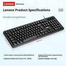 Lenovo K101 USB Wired Keyboard 104-Key Laptop Desktop All-In-One USB Computer External Typing Office Home Use - Black - View 10