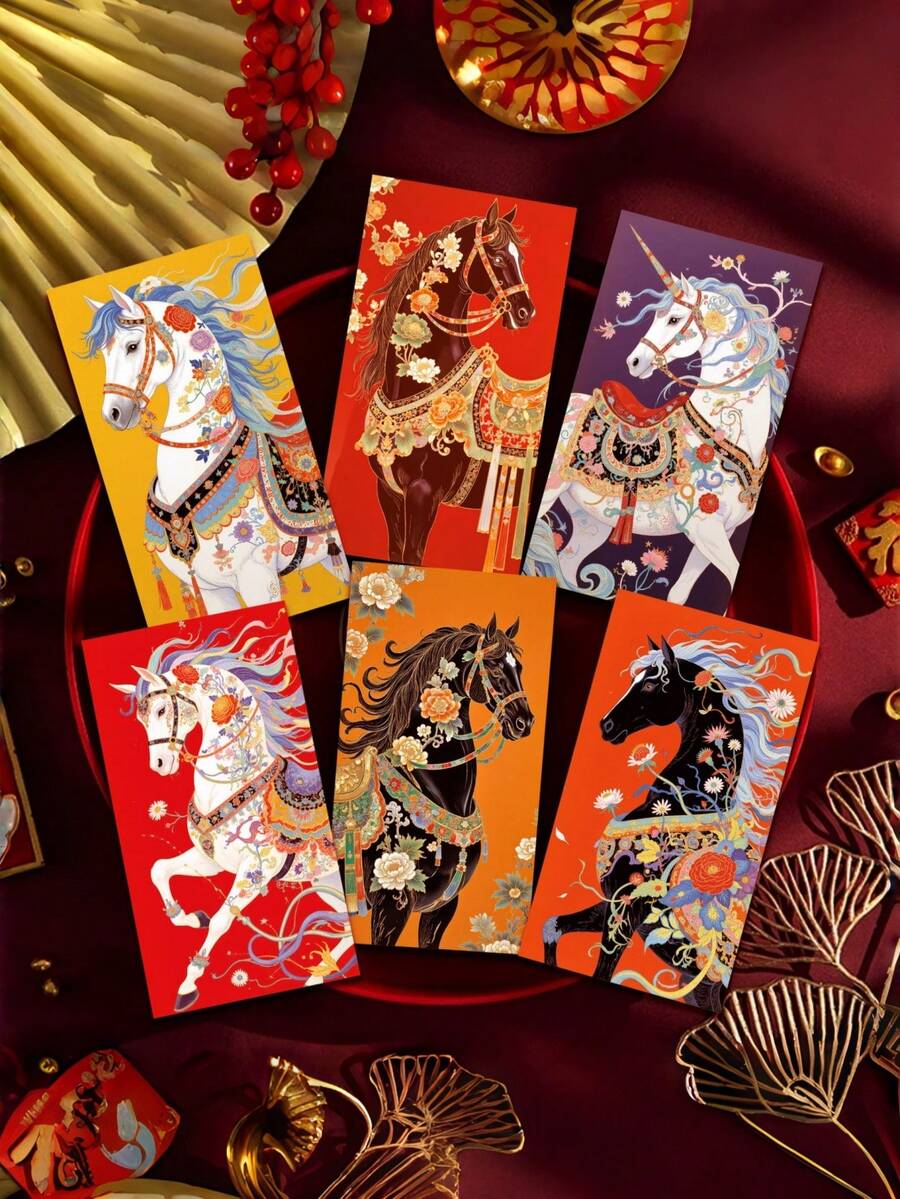 12pcs/Set 6pcs/Set 2026 Chinese New Year Red Envelopes, Matte Hard Paper, Burgundy Color, Suitable For Various Occasions During Spring Festival. Can Be Used For New Year Decoration, Valentine's Day, Spring Festival Red Packets, New Year Gifts, Birthday Gifts. Best Choice! Large Chinese New Year Red Packets - Year Of The Horse Lucky Money Pouch