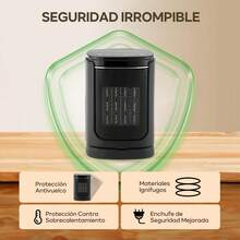 Calefactor Eléctrico para Hogar de 1500W, Calentador portátil con Pantalla Táctil, Control Remoto, Temporizador de 1 a 12 horas, Función Oscilante y Apagado por Vuelco, con Pantalla LED (Negro) - 1 - Ver 7