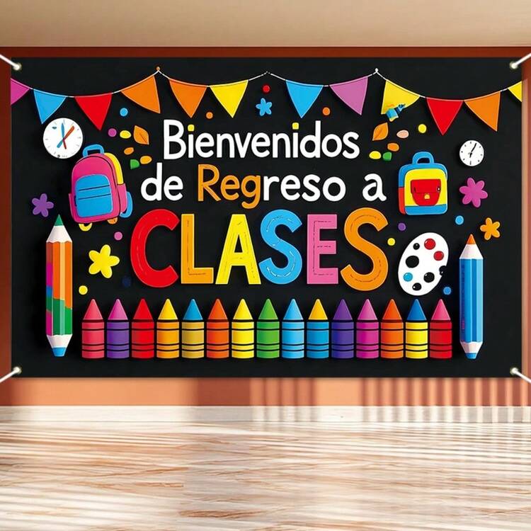 Cortina de puerta de 2D, Cortina de puerta de regreso a la escuela - Decoración de bienvenida en español (Lápiz, Mochila, Reloj) - Tela colgante de poliéster durable, adecuada para maestros, escuelas, educación en el hogar - Decoración de aula - Fácil de colgar, Decoración escolar, Colores vibrantes, Impresión de alta calidad, Motivos decorativos, Padres de educación en el hogar, Suministros para maestros, Diseño con temática escolar, Material duradero, Símbolo de regreso a la escuela - Multicolor - Añade 8