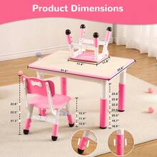 Techigher Kids Table And 4 Chairs Set, Height Adjustable Toddler Table And Chair Set With Graffiti Desktop, Children Multi-Activity Table For Ages 2-8 - 粉色 - 查看 6