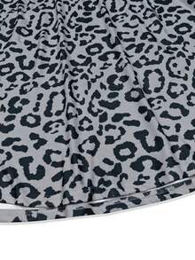 女士休闲豹纹圆领宽松短袖连衣裙，春秋季