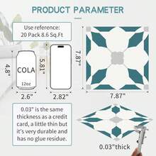 MORCART 20片装，尺寸8英寸 x 8英寸，自粘乙烯基地板砖，防水，适用于浴室、厨房、壁炉、宠物屋、楼梯、卧室、墙面等场所的DIY地板铺设。 - 彩色 - 查看 17
