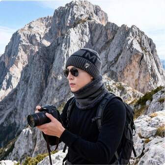 2pcs Hat + Scarf, Cycling Specific Fleece Hat And Scarf Set, Windproof Face Protection | Thick Fleece Fabric, Suitable For Overseas Cycling, 3D Cut Does Not Block Vision, Keeps Warm And Blocks Wind And Sand When Cycling, Essential Accessory For Winter Commuting Cycling Warm Accessories