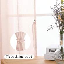 Hiasan Set Of 2 Sheer Voile Curtains Living Room With Eyelets Curtains Panel Curtains Transparent Airy Decorative Curtain For Bedroom 240 X 140 Cm (H X W) White - Pink - View 2