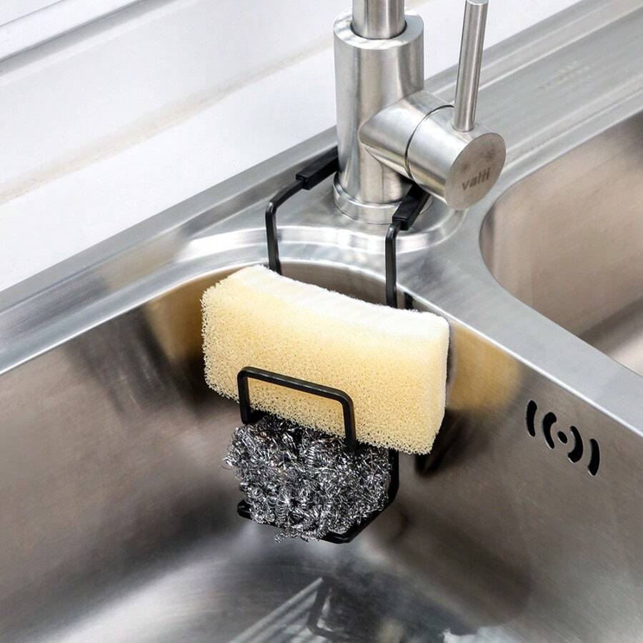 1pc Random Color Faucet Sponge Holder, Kitchen Sink Hanging Wire Mesh Scrubber Organizer, Practical & Convenient - Multicolor - View 1