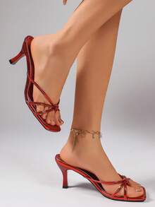 Sandalias de tacón alto tipo tanga para mujer, sandalias abiertas tipo chanclas de moda, adecuadas para usar con vestidos en verano - Rosa Roja - Ver 4