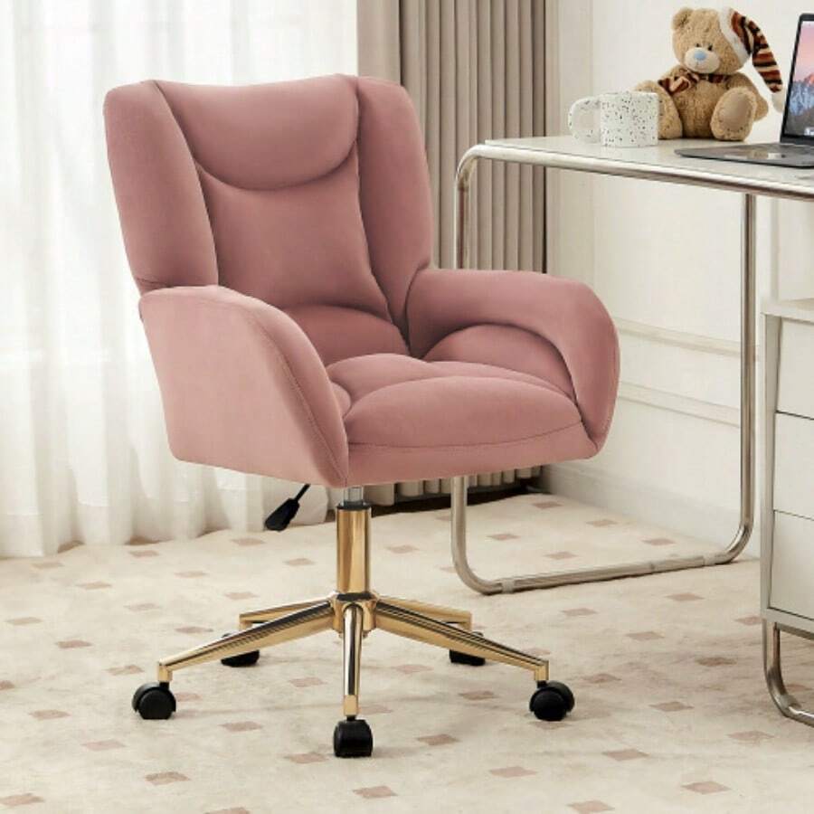 005 Full KD Velvet Fabric High-Quality Materials For Home-Office In Innenbereich Mit Golden Beinen, Pink - Pink + Velvet + Foam - View 1