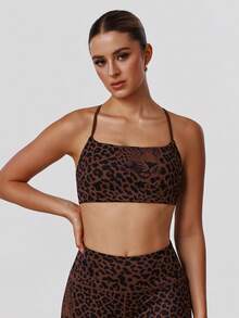 Sodalemon 女士随机豹纹交叉后背健身文胸，瑜伽运动文胸，适合锻炼和休闲跑步 - 棕色 - 查看 5