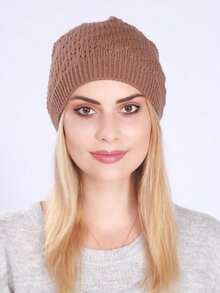 1pc European & American Style Winter Hollow Out Beanie Hat, Women Knitted Warm Ski Cap Warm Accessories - Multicolor - View 5