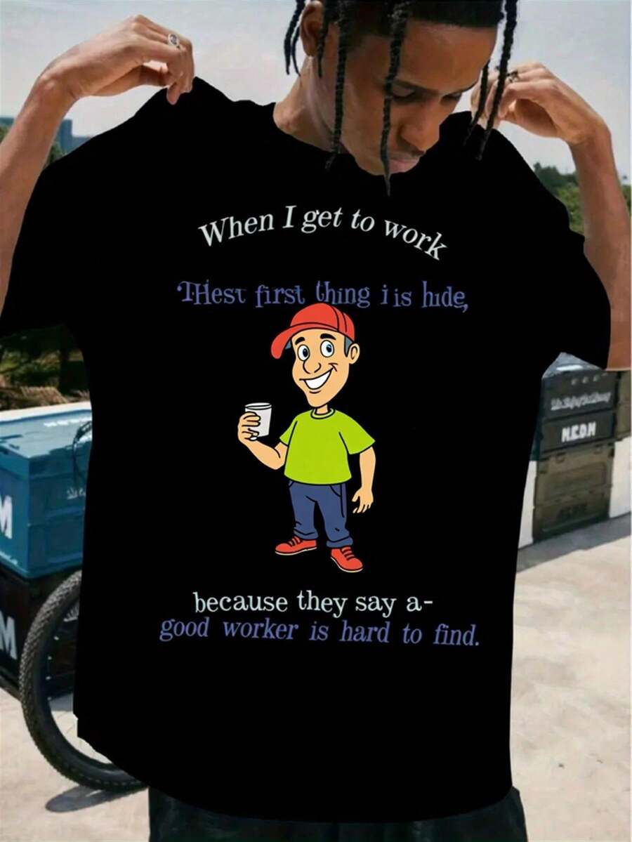 Camiseta Casual de Manga Corta para Hombre - Impresión de Tiburón y Gato de Dibujos Animados, Tela Transpirable, Ropa de Calle Cómoda para el Verano, Cuello Redondo, Ajuste Regular, Camiseta de Uso Diario| Camiseta gráfica divertida| Ajuste cómodo - Especificación - Ver 1