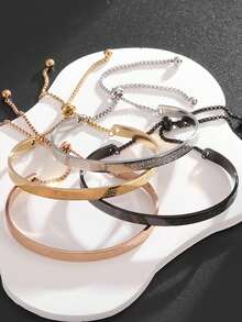 1pc Stainless Steel Retro Minimalist Lucky Four-Leaf Clover Bracelet, Niche Fashion Design Hip-Hop Jewelry, Suitable For Daily Wear And Holiday Gifting, . - Four-leaf Clover Bracelet - View 6