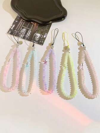 1pc Unisex Gradient Star Beaded Pendant Necklace, Fashionable Versatile Phone Lanyard