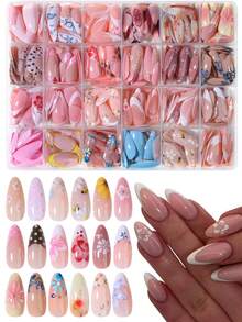 576 miếng (24 màu hỗn hợp) Miếng dán móng tay gel 3D hình hạnh nhân, tạo kiểu móng hoa, miếng dán móng kiểu Pháp, hình hạnh nhân vừa vặn hoàn hảo, bộ móng giả acrylic, bao gồm: 4 miếng gel dẻo và 2 dũa móng. Kiểu móng hoa giúp đầu ngón tay bạn tỏa sáng rạng rỡ, phù hợp cho phụ nữ đi làm hàng ngày và dự tiệc. - Nhiều màu - Xem 7