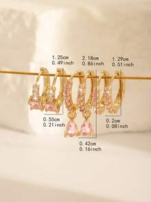 Bộ 6 chiếc khuyên tai hình giọt nước đính đá Cubic Zirconia thanh lịch, thời trang, màu hồng, xanh lá cây, xanh navy, xanh sapphire, đen, trắng, đỏ, đá sinh nhật, chất liệu đồng, không gây dị ứng, phù hợp cho phụ nữ đeo hàng ngày, lễ hội, dự tiệc, là món quà tuyệt vời. - Hồng - Xem 6