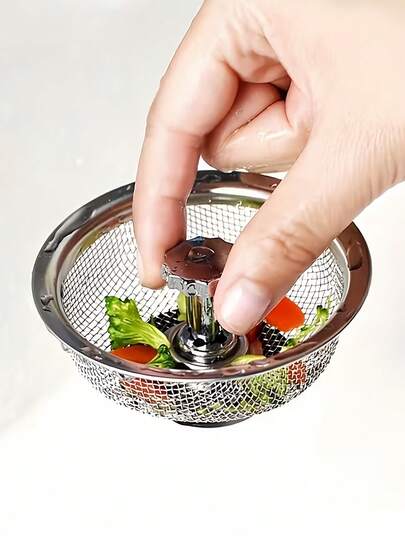 Colador de fregadero de cocina con mango y tapón de goma, filtro de acero inoxidable premium resistente a los atascos, adecuado para baños, inodoros y tocadores, resistente a la oxidación, fácil de limpiar, retenedor de pelo para fregaderos de cocina y baño, colador de malla para verduras y residuos, artículos de cocina, accesorios de cocina, utensilios de cocina