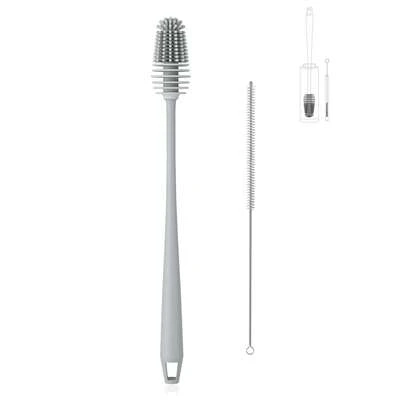 Juego de limpieza de cepillo y pajita para botellas de agua de silicona, con un cepillo de silicona para tazas de mango largo, adecuado para limpiar recipientes de cuello estrecho, botellas deportivas al vacío, tazas térmicas y tazas de vidrio.