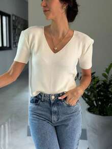 Modal Knit Blouse With V-Neck - Summer 2026 - Blanco - Ver 2