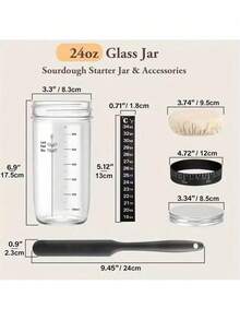 1 Set 24oz Glass Fermentation Jar Kit With Markings And Lid, Includes Scraper And Cover, For Bread Dough, Sourdough, Kombucha, Soy Sauce Fermenting Crock With Lid - Multicolor - View 10