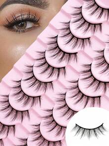 10 pares de pestañas postizas de ojos de gato esponjosas y dramáticas, con efecto de elevación en las esquinas exteriores que alarga la forma de los ojos, fáciles de aplicar para principiantes, reutilizables para múltiples ocasiones como el Festival de Eid y las noches de henna - Negro - Ver 8