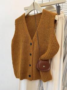 JIANHU 秋冬季女士粗针织毛衣背心，舒适V领无袖套头衫，休闲叠穿造型，适合感恩节和返校季 | 保暖百搭，也适合圣诞节、新年派对和日常穿搭