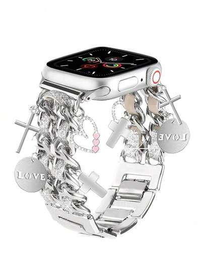 MAPUCE 1pc Fashionable Dual-Layer Shiny Leather Hollow Heart-Shaped Smart Watch Band, Compatible With Apple Watch 38/40/41/42/44/45/46/49mm, Suitable For Apple Watch Ultra/SE/10/9/8/7/6/5/4/3/2/1 Series, Adjustable Length, Easy To Operate (Band Only, Watch And Case Not Included)