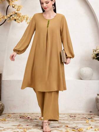 Women's Solid Color Casual Knit Drawstring Homewear Set