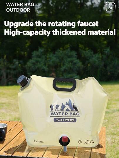 1pc, Outdoor Water Storage Bag 8L With Faucet Valve, Tourism Camping Large Capacity Portable Foldable Plastic Water Bag