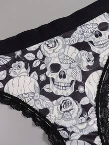 Dircho 8条性感可爱哥特风撞色蕾丝丁字裤，印花舒适丝滑贴身内裤，女士内衣裤 - 彩色 - 查看 10