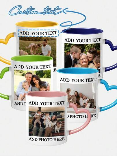 Personliga hjärtformade muggar, personliga foto- och textmuggar, flera stilar tillgängliga, mors dag-presenter, anpassningsbara muggar med foto och text, presenter till mamma, perfekta påskpresenter (till honom/henne), unika presenter för speciella tillfällen, personliga fotokaffemuggar, anpassningsbara julklappar, anpassningsbara Halloween-presenter, personliga fotomuggar till årsdagar, perfekta presenter till familj och vänner.